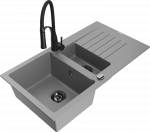 Plautuvė su virtuviniu mai&scaron;ytuvu Mexen Matias, granitas, 90 cm x 50.5 cm x 20 cm, juoda sp./pilka sp.