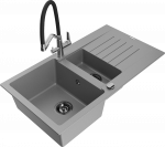 Plautuvė su virtuviniu mai&scaron;ytuvu Mexen Matias, granitas, 90 cm x 50.5 cm x 20 cm, juoda sp./pilka sp./chromo sp.