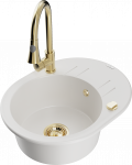 Plautuvė su virtuviniu mai&scaron;ytuvu Mexen Kevin, granitas, 58.6 cm x 45.8 cm x 19 cm, white+gold