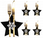 Kalėdinis stalo įrankių dėklas Star, 15 cm x 15 cm, juoda sp., 4 vnt.