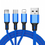 iLike CCI02 Pintinis virvės ilgas USB 3in1 laidas rinkinys USB į Mikro USB / &Scaron;viesos / Tipo-C 1m mėlyna