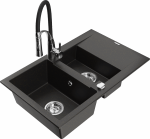 Plautuvė su virtuviniu mai&scaron;ytuvu Mexen Gaspar Aster, granitas, 73.7 cm x 47.5 cm x 17.7 cm, metallic black / gold