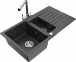 Plautuvė su virtuviniu mai&scaron;ytuvu Mexen Matias, granitas, 90 cm x 50.5 cm x 20 cm, juoda/pilka/chromo