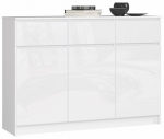 Komoda Akord Furniture Factory K140 KOMMK1403D3SZWEIGLAPK, balta sp., 99 cm x 40 cm x 138 cm