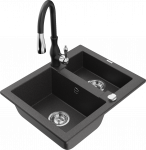 Plautuvė su virtuviniu mai&scaron;ytuvu Mexen Carlos Black granite+Black, granitas, 58 cm x 47 cm x 17.7 cm, black granite+black