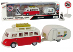 Žaislinis visureigis su priekaba Lean Toys Classic Travel Bus 13303, balta/raudona