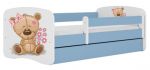 Vaiki&scaron;ka lova Kocot Kids Babydreams Teddybear Flowers, mėlyna sp./balta sp., 80 x 160 cm, su patalynės dėže, su čiužiniu