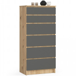 Komoda Akord K60, ąžuolo sp./pilka sp., 130 cm x 40 cm x 60 cm