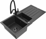 Plautuvė su virtuviniu mai&scaron;ytuvu Mexen Andres Black granite+Black/Gold, granitas, 100 cm x 50 cm x 20 cm, black granite+black/gold sp.