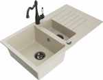 Plautuvė su virtuviniu mai&scaron;ytuvu Mexen Matias, žalvaris/granitas, 90 cm x 50.5 cm x 20 cm, juoda sp./smėlio sp.