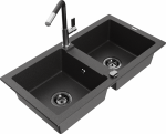 Plautuvė su virtuviniu mai&scaron;ytuvu Mexen Mario, derva/granitas, 82 cm x 43.6 cm x 16.1 cm, juoda/sidabro/black granite