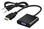 Adapteris Savio HDMI - D-Sub (VGA) + Jack 3.5mm CL-23B VGA / HDMI, 3.5 mm stereo male x2, 0.2 m, juoda sp.