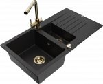 Plautuvė su virtuviniu mai&scaron;ytuvu Mexen Matias Duero, granitas, 90 cm x 50.5 cm x 20 cm, aukso sp./juoda sp.