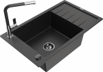 Plautuvė su virtuviniu mai&scaron;ytuvu Mexen Elias Metallic black/silver+Black/Chrome, granitas, 79 cm x 48 cm x 20 cm, metallic black/silver+black/chrome