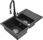 Plautuvė su virtuviniu mai&scaron;ytuvu Mexen Gaspar, granitas, 73 cm x 47 cm x 17.7 cm, balta sp./sidabro sp./juoda sp.