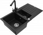 Plautuvė su virtuviniu mai&scaron;ytuvu Mexen Matias Duero, granitas, 90 cm x 50.5 cm x 20 cm, juoda/chromo
