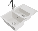 Plautuvė su virtuviniu mai&scaron;ytuvu Mexen Gaspar White+Black/Chrome, granitas, 73 cm x 47 cm x 17.7 cm, white+black/chrome sp.