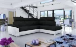 Kampinė sofa Loreto Sawana 14, Soft 17, balta sp./juoda sp., de&scaron;ininė, 210 x 260 cm x 102 cm