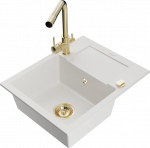 Virtuvinė plautuvė Mexen Enzo 6506571005-20+671600-50+66911-50, granitas, 57 cm x 46 cm x 17.4 cm, aukso/balta