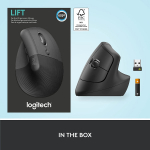 Belaidė kompiuterinė pelė Logitech Lift Right, grafito sp.