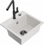 Plautuvė su virtuviniu mai&scaron;ytuvu Mexen Milo Flora, granitas, 43.5 cm x 41 cm x 17.1 cm, balta sp./juoda sp.