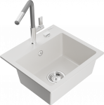 Plautuvė su virtuviniu mai&scaron;ytuvu Mexen Milo Flora, granitas, 43.5 cm x 41 cm x 17.1 cm, balta sp./pilka sp./chromo sp.