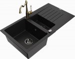 Plautuvė su virtuviniu mai&scaron;ytuvu Mexen Matias Carla, granitas, 90 cm x 50.5 cm x 20 cm, juoda sp./geltona sp.