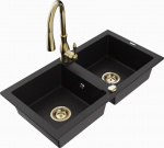 Plautuvė su virtuviniu mai&scaron;ytuvu Mexen Mario, derva/granitas, 82 cm x 43 cm x 16.1 cm, aukso/juoda