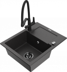 Plautuvė su virtuviniu mai&scaron;ytuvu Mexen Enzo Black granite+Black, granitas, 57 cm x 46 cm x 17.4 cm, black granite+black