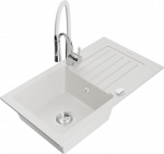 Plautuvė su virtuviniu mai&scaron;ytuvu Mexen Pablo White+White/Chrome, granitas, 75 cm x 43 cm x 16.1 cm, balta sp./chromo sp.