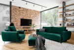 Baldų komplektas Megis 3F & 1F & Pouf, vidaus, žalia sp.