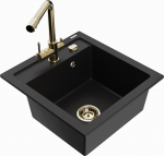 Plautuvė su virtuviniu mai&scaron;ytuvu Mexen Vito, žalvaris/keramika/derva, 52 cm x 49 cm x 21 cm, aukso sp./juoda sp.