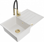 Plautuvė su virtuviniu mai&scaron;ytuvu Mexen Bruno White+Black/Gold, granitas, 79 cm x 49 cm x 20 cm, aukso/balta/juoda