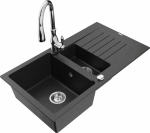 Plautuvė su virtuviniu mai&scaron;ytuvu Mexen Matias Savita, derva/granitas, 90 cm x 50.5 cm x 20 cm, sidabro/juoda/chromo