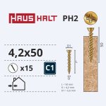 Medsraigtis, osb plok&scaron;tėms Haushalt ZN, 4.2 x 50 mm, geltona, 15 vnt.