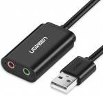 Adapteris Ugreen 30724 USB 2.0, 3.5 mm, 0.15 m, juoda sp.