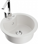 Virtuvinė plautuvė Mexen Diego 6512-20-670300-00, granitas, 48.8 cm x 48.8 cm x 16.7 cm, balta sp./chromo sp.