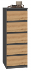 Komoda W5, antracito sp./ąžuolo sp., 111 cm x 45 cm x 40 cm