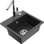 Plautuvė su virtuviniu mai&scaron;ytuvu Mexen Milo Black granite+Chrome, granitas, 43 cm x 41 cm x 17.1 cm, black granite+chrome