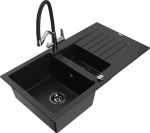 Plautuvė su virtuviniu mai&scaron;ytuvu Mexen Matias Duo, granitas, 90 cm x 50.5 cm x 20 cm, juoda/chromo