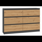 Komoda Malwa M6 120, antracito sp./ąžuolo sp., 75 cm x 120 cm x 30 cm