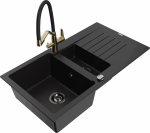 Plautuvė su virtuviniu mai&scaron;ytuvu Mexen Matias Duo, granitas, 90 cm x 50.5 cm x 20 cm, juoda/geltona