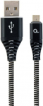 Laidas Gembird USB To Micro USB Premium Cotton Braided USB 2.0, Micro USB, 1 m, balta sp./juoda sp.