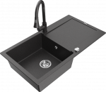 Plautuvė su virtuviniu mai&scaron;ytuvu Mexen Leo, derva/granitas, 90 cm x 50 cm x 19 cm, balta sp./juoda sp.