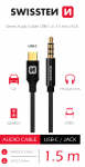 Adapteris Swissten Textile Audio 73501303 USB Type-C, 3.5 mm, 1.5 m, juoda sp.