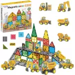 Magnetinis konstruktorius Woopie Tiles Construction Vehicles, 30 vnt., įvairių spalvų