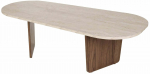 Kavos staliukas Nordure Ovalis, rie&scaron;uto sp./travertine sp., 65 cm x 130 cm x 40 cm
