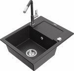 Plautuvė su virtuviniu mai&scaron;ytuvu Mexen Enzo, derva/granitas, 57.6 cm x 46.5 cm x 17.4 cm, balta sp./juoda sp.