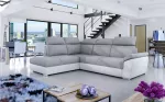 Kampinė sofa Loreto Sawana 21, Soft 17, balta sp./pilka sp., kairinė, 210 x 260 cm x 102 cm