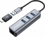 Adapteris Graugear USB/USB-C - 3 x USB G-HUB31L-AC USB/USB-C male, 3 x USB female, pilka sp.